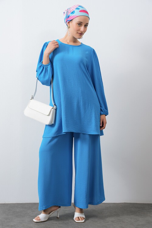 Merterium Kadın Ayrobin Tunik Pantolon Alt Üst Takım - Mavi