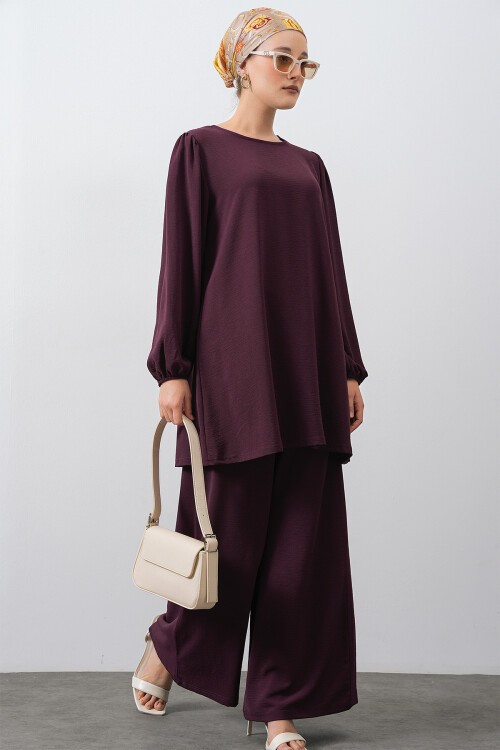 Merterium Kadın Ayrobin Tunik Pantolon Alt Üst Takım - Mürdüm