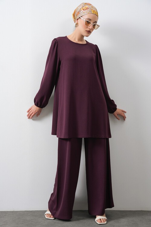 Merterium Kadın Ayrobin Tunik Pantolon Alt Üst Takım - Mürdüm