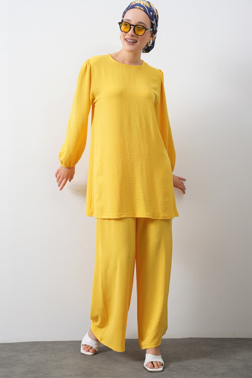 Merterium Kadın Ayrobin Tunik Pantolon Alt Üst Takım - Sarı