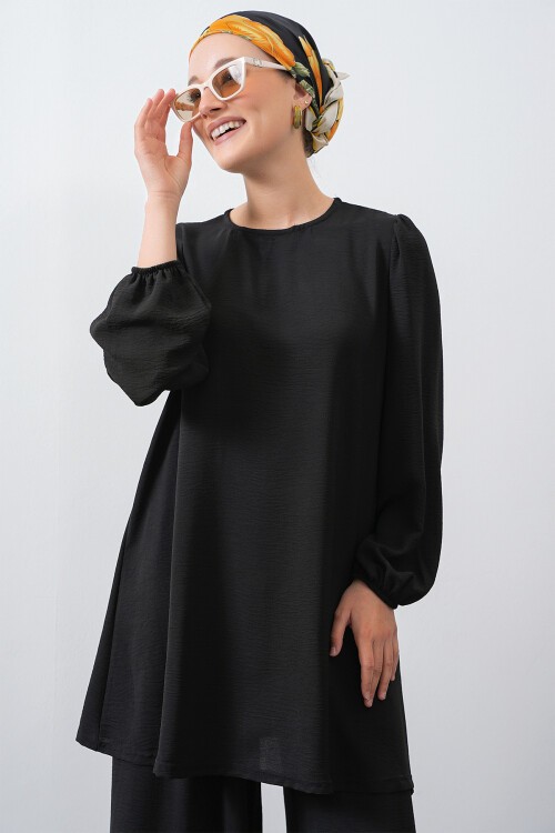 Merterium Kadın Ayrobin Tunik Pantolon Alt Üst Takım - Siyah