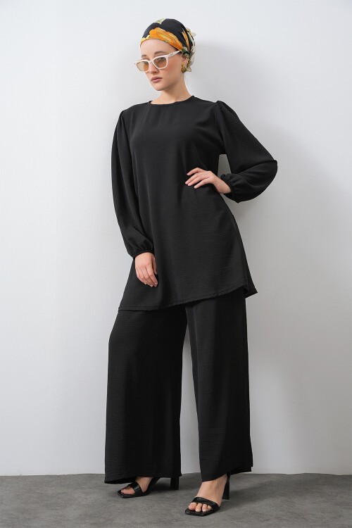 Merterium Kadın Ayrobin Tunik Pantolon Alt Üst Takım - Siyah