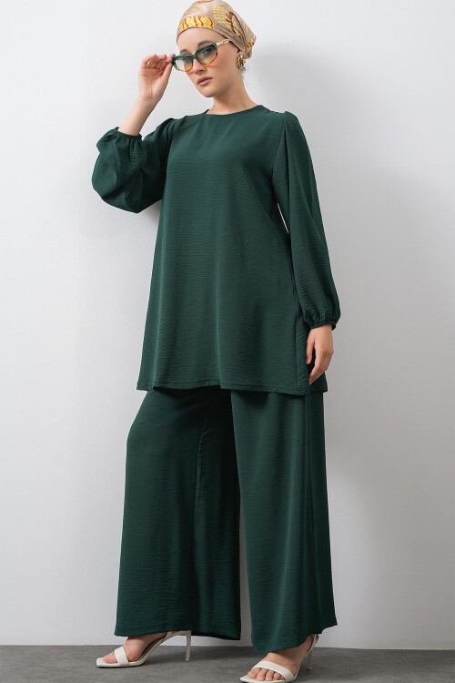 Merterium Kadın Ayrobin Tunik Pantolon Alt Üst Takım - Zümrüt Yeşili