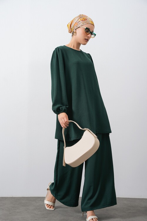 Merterium Kadın Ayrobin Tunik Pantolon Alt Üst Takım - Zümrüt Yeşili