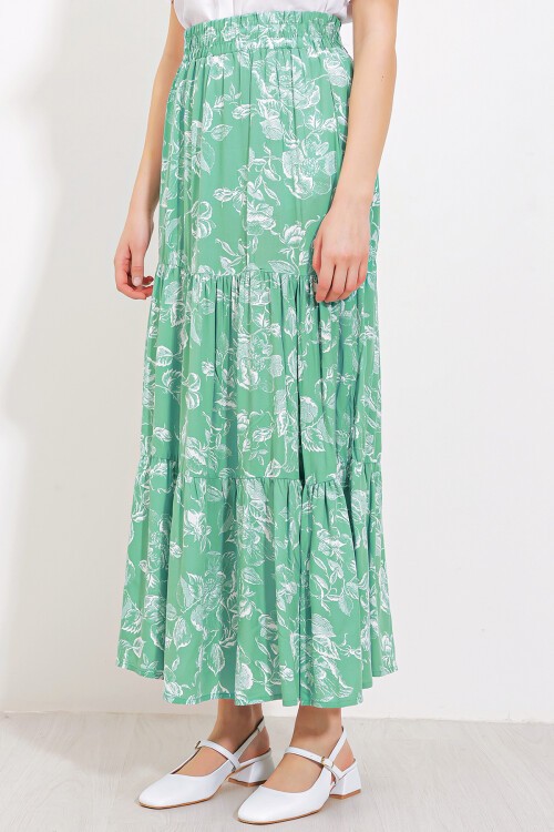 Merterium Kadın Çağla Desenli Uzun Viskon Etek 1898