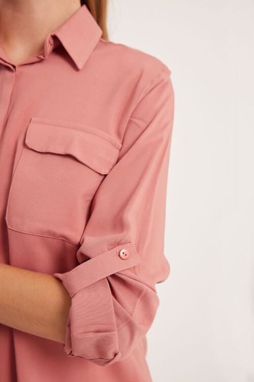 Merterium Kadın Cep Detaylı Gömlek 20234 - Gül Kurusu