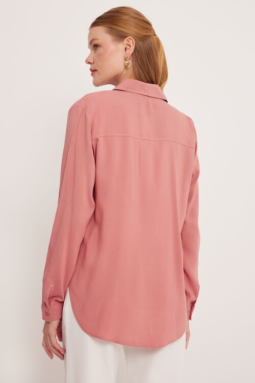 Merterium Kadın Cep Detaylı Gömlek 20234 - Gül Kurusu