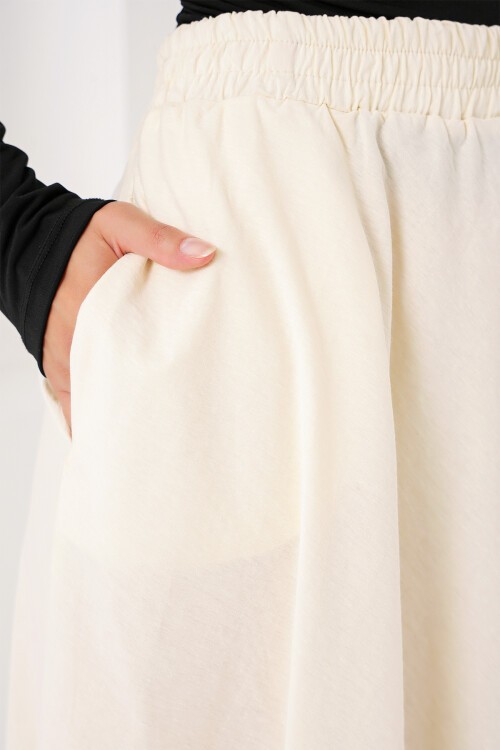 Merterium Kadın Cep Detaylı Uzun Etek 8024 - Krem