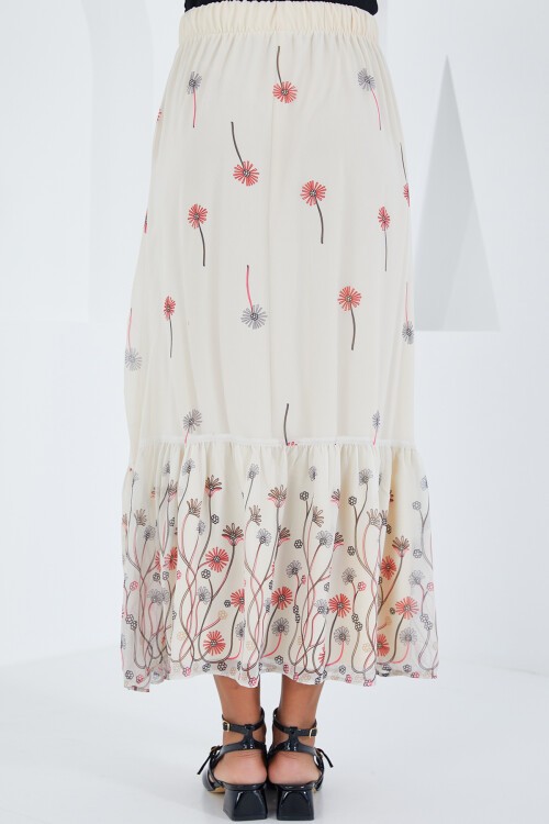 Merterium Kadın Ekru Desenli Şifon Etek 8010