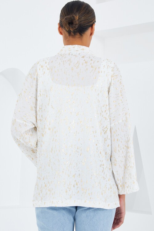 Merterium Kadın Ekru Varaklı Örme Kimono 5925