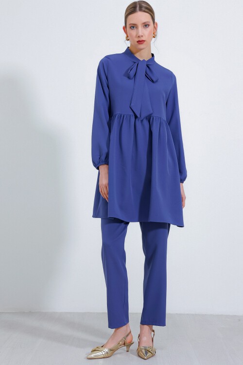 Merterium Kadın İndigo Örme Pantolon Tunik Alt Üst Takım 6654