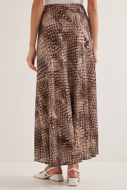 Merterium Kadın Kahve Bej Desenli Saten Etek 15877