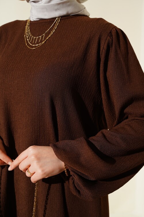 Merterium Kadın Kahverengi Tunik Pantolon Alt Üst Takım 6663