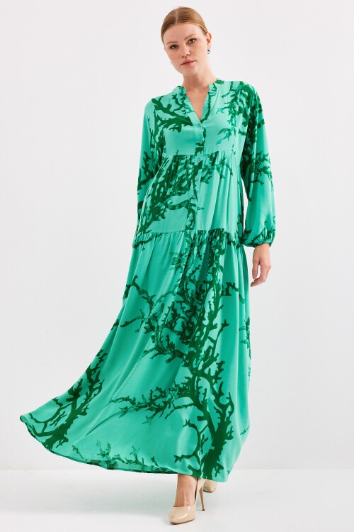 Merterium Kadın Koyu Yeşil Viskon Tesettür Elbise 2423