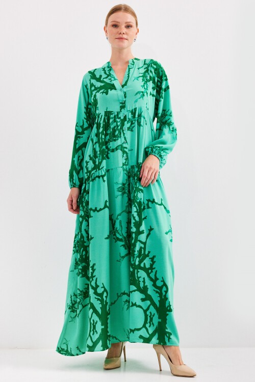 Merterium Kadın Koyu Yeşil Viskon Tesettür Elbise 2423