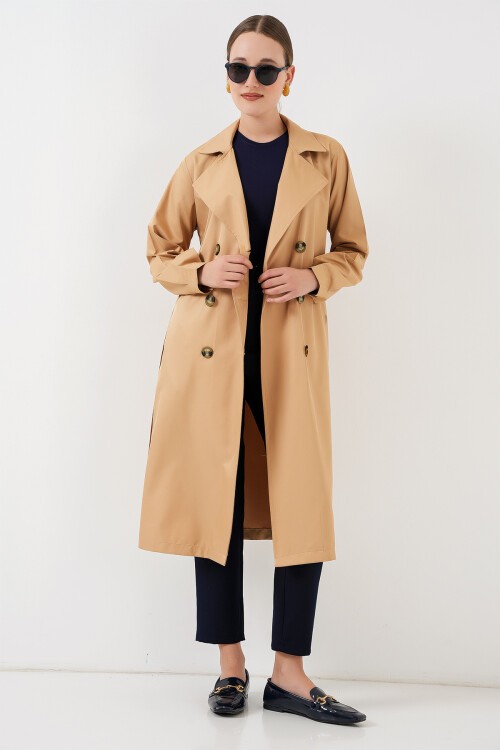 Merterium Kadın Kruvaze Yaka Trençkot - Vizon