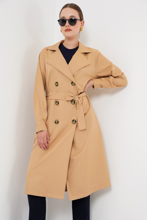 Merterium Kadın Kruvaze Yaka Trençkot - Vizon