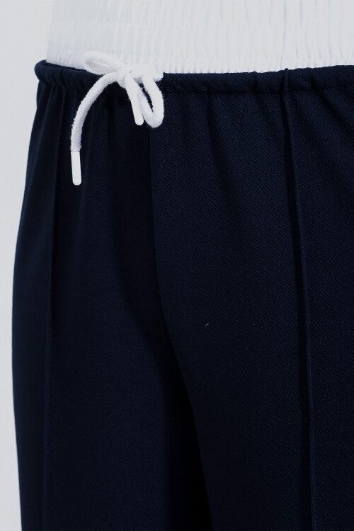 Merterium Kadın Lacivert Bol Paça Çımalı Pantolon 6662