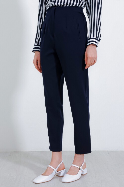 Merterium Kadın Lacivert Yüksek Bel Kumaş Pantolon 6650
