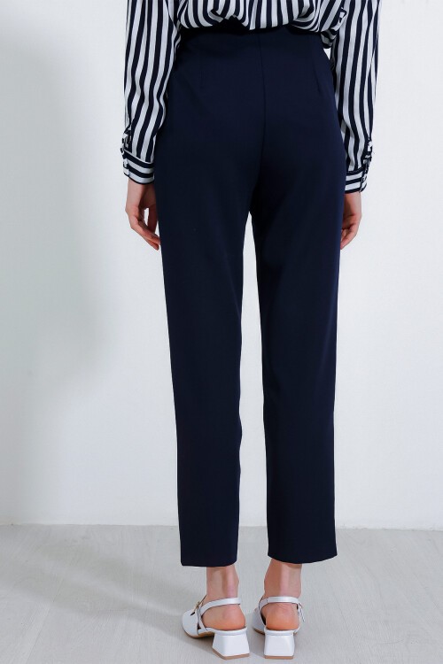 Merterium Kadın Lacivert Yüksek Bel Kumaş Pantolon 6650