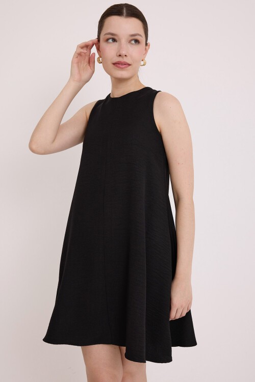 Merterium Kadın Mini Keten Elbise - Siyah