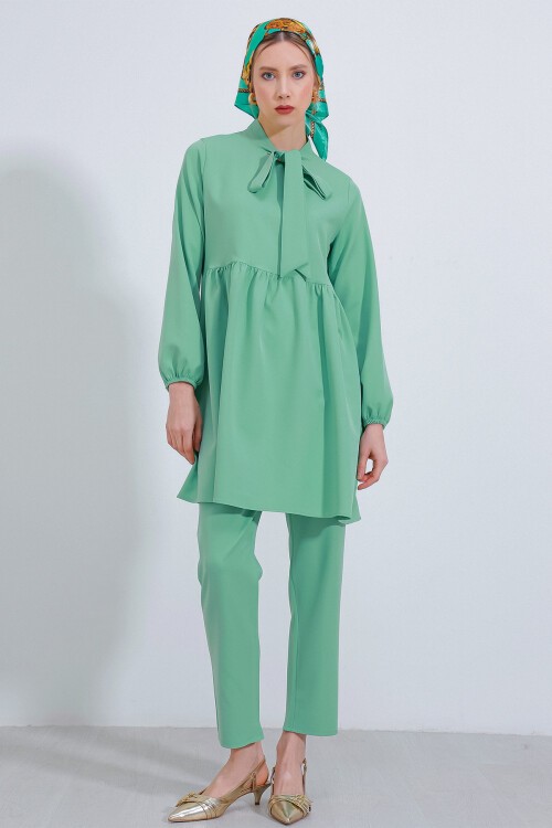 Merterium Kadın Mint Örme Pantolon Tunik Alt Üst Takım 6654