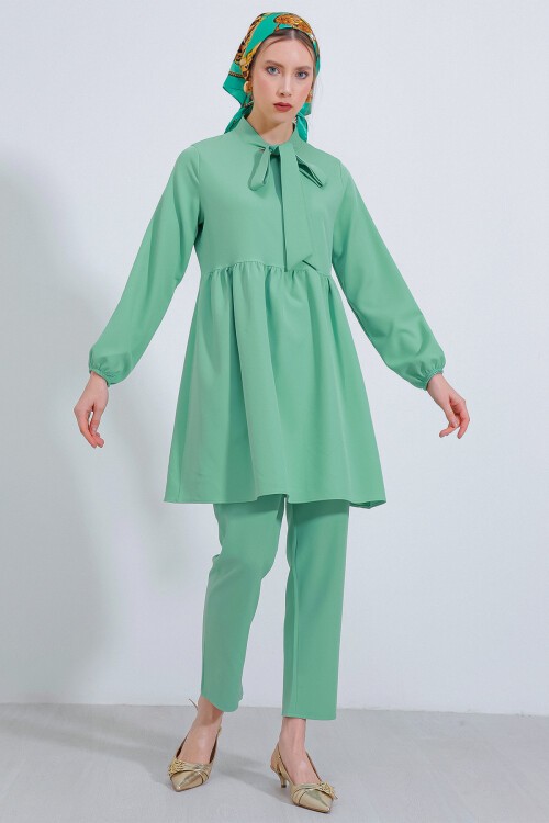 Merterium Kadın Mint Örme Pantolon Tunik Alt Üst Takım 6654