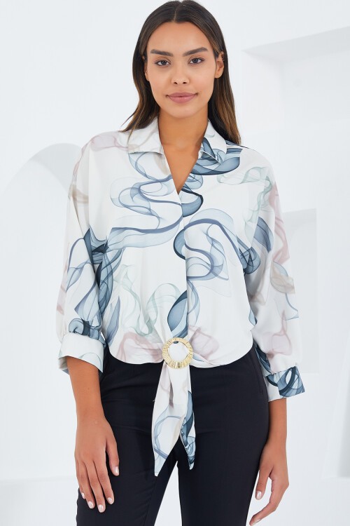 Merterium Kadın Oversize Dökümlü Crop Saten Gömlek 906 - İndigo