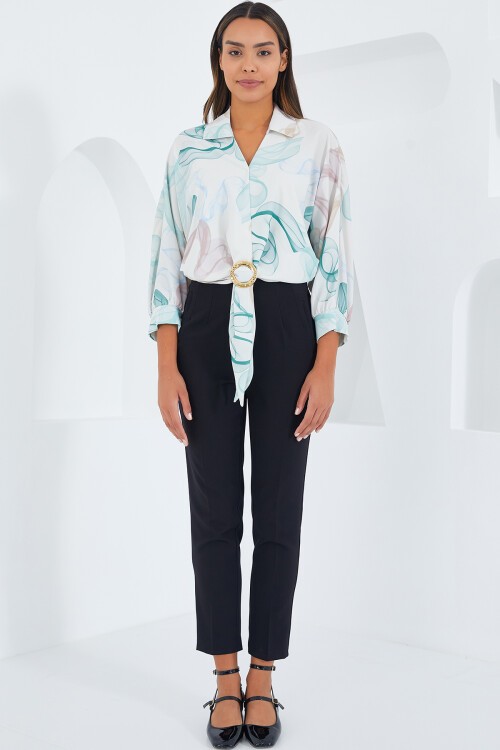 Merterium Kadın Oversize Dökümlü Crop Saten Gömlek 906 - Mint