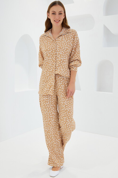 Merterium Kadın Puantiyeli Bej Ekru Örme İkili Takım 5858