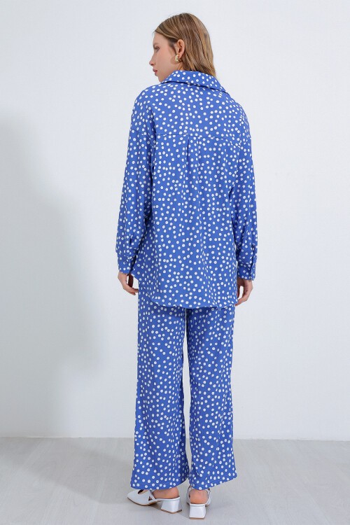 Merterium Kadın Puantiyeli İndigo Ekru Örme İkili Takım 5858