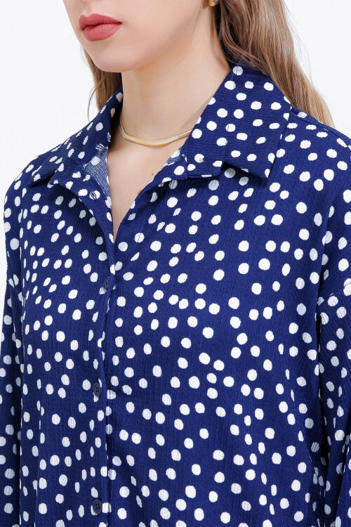 Merterium Kadın Puantiyeli Lacivert Ekru Örme İkili Takım 5858