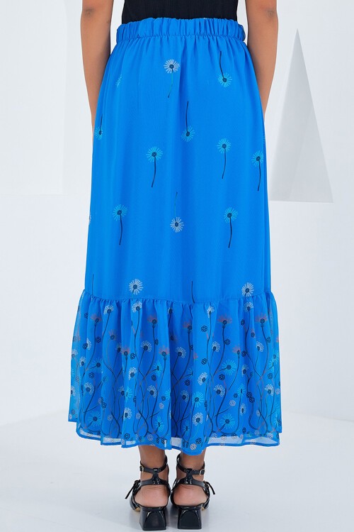 Merterium Kadın Saks Desenli Şifon Etek 8010