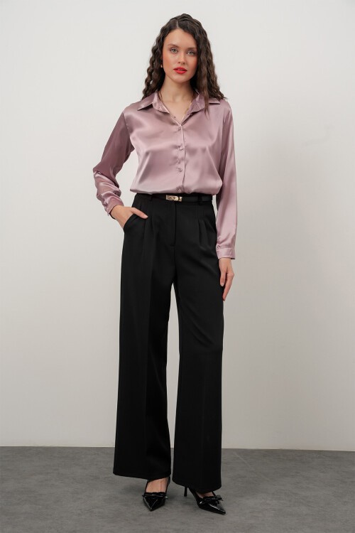 Merterium Kadın Saten Gömlek Geniş Beden Aralığı - Gül Kurusu