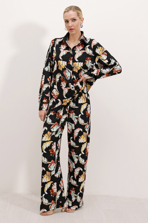 Merterium Kadın Siyah Beyaz Desenli Örme İkili Takım 5858