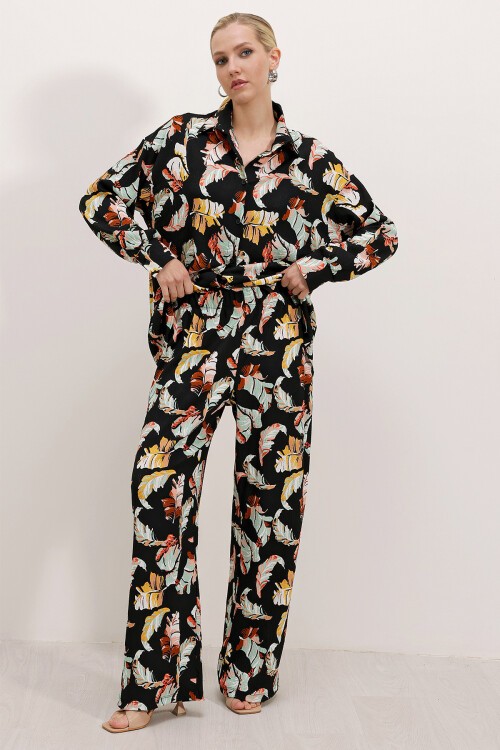 Merterium Kadın Siyah Beyaz Desenli Örme İkili Takım 5858