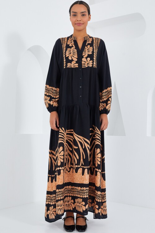 Merterium Kadın Siyah Vizon Viskon Tesettür Elbise 2423