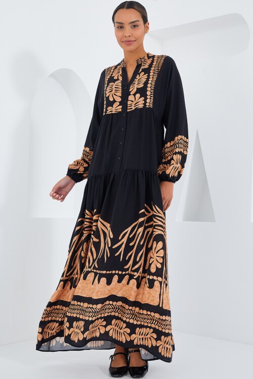 Merterium Kadın Siyah Vizon Viskon Tesettür Elbise 2423