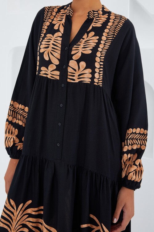 Merterium Kadın Siyah Vizon Viskon Tesettür Elbise 2423