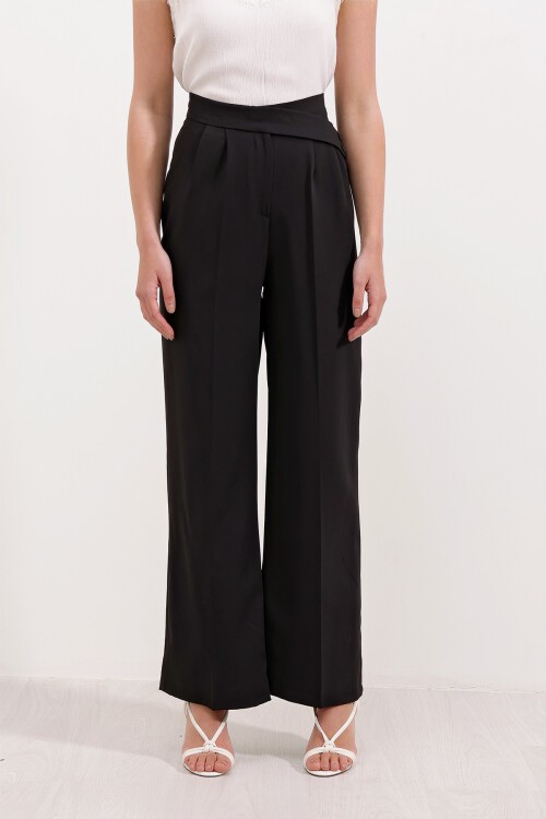 Merterium Kadın Siyah Yüksek Bel Palazzo Pantolon 6646