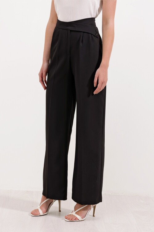 Merterium Kadın Siyah Yüksek Bel Palazzo Pantolon 6646