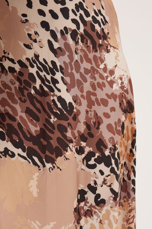 Merterium Kadın Sütlü Kahve Desenli Saten Etek 15877