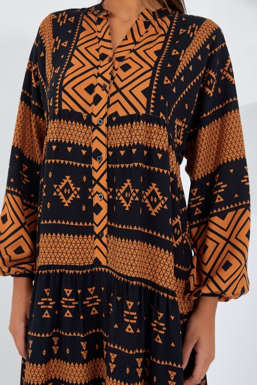 Merterium Kadın Taba Siyah Viskon Tesettür Elbise 2423