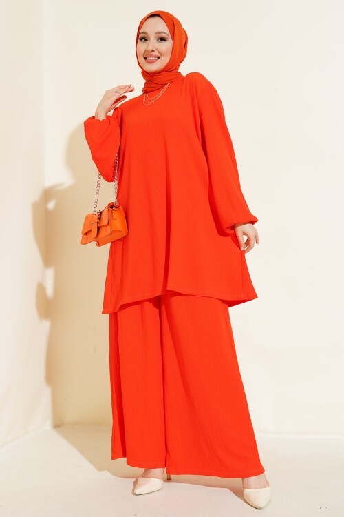 Merterium Kadın Turuncu Tunik Pantolon Alt Üst Takım 6663