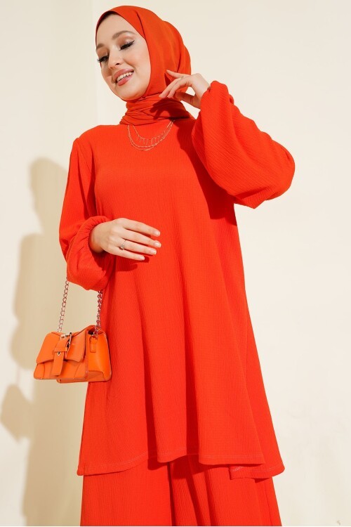 Merterium Kadın Turuncu Tunik Pantolon Alt Üst Takım 6663