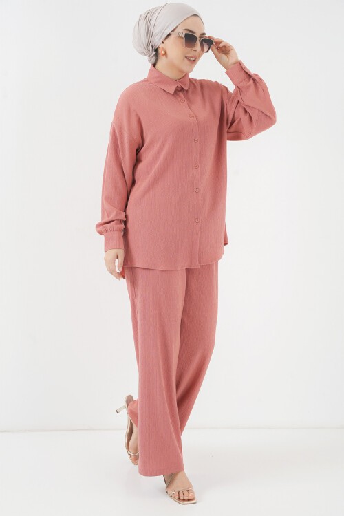 Merterium T5858 Örme Tesettür İkili Takım - Gül Kurusu