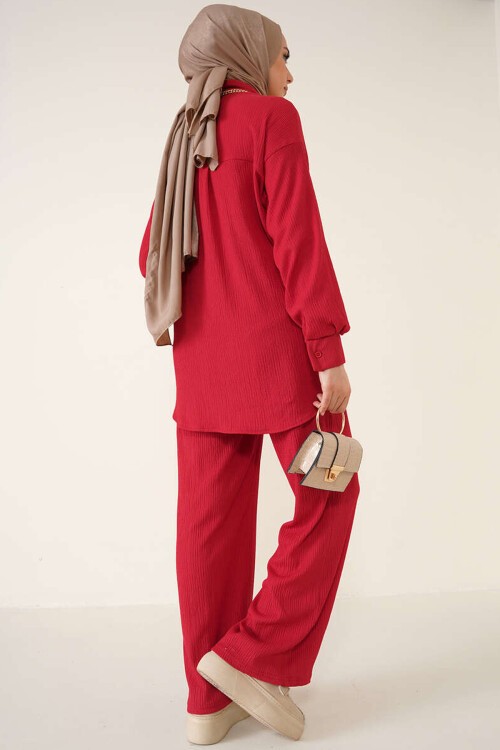 Merterium T5858 Örme Tesettür İkili Takım - Kırmızı