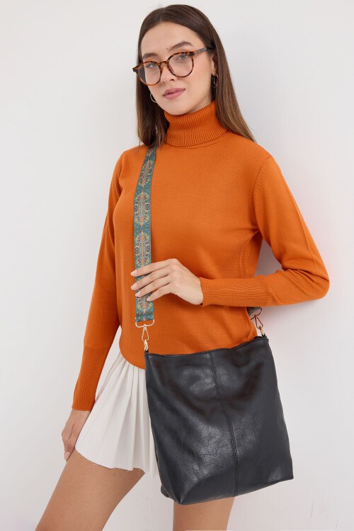 Merterium 010173 Suni Deri Omuz Çantası - Siyah