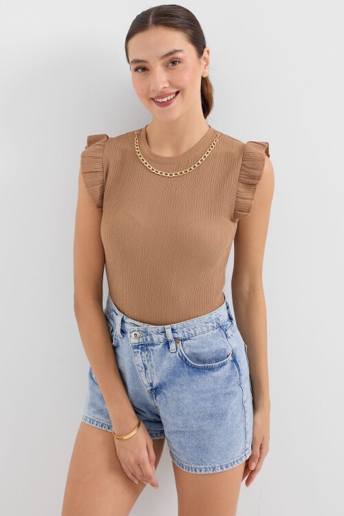 Merterium 0430 Örme Bluz - Camel