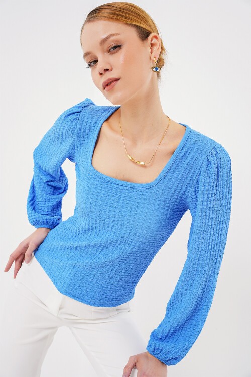 Merterium 0442 Uzun Kollu Bluz - Saks